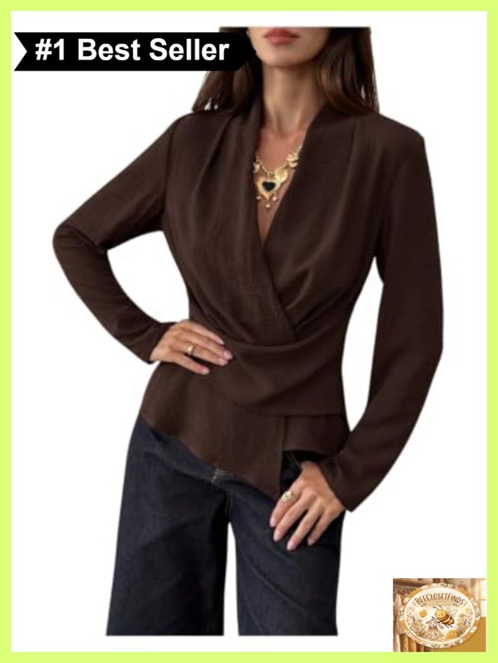 Elegant Asymmetrical Wrap V-Neck Long Sleeve Blouse